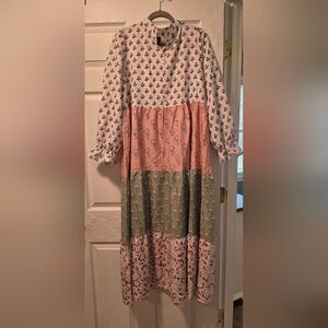 SHEIN Multi-Panel Floral Maxi Dress in White, Pink, Olive